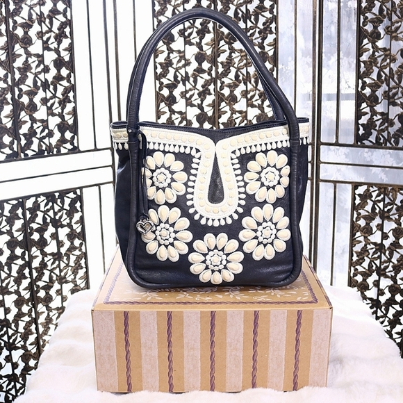 Vintage Brighton Masterpiece Crown Jewell Embroidered Beaded Hobo Bag Navy Blue - Picture 2 of 5